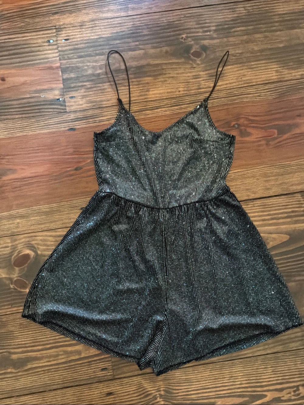 Divided Black Shimmery Spaghetti-Strap Romper